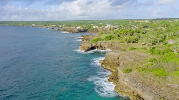 Costa Rocciosa Dei Caraibi Boca Yuma Repubblica Dominicana Aerea — Video Stock