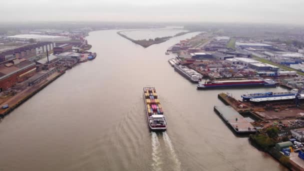 Vista Aérea Alta Navio Carga Bolero Navegando Para Frente Longo — Vídeo de Stock