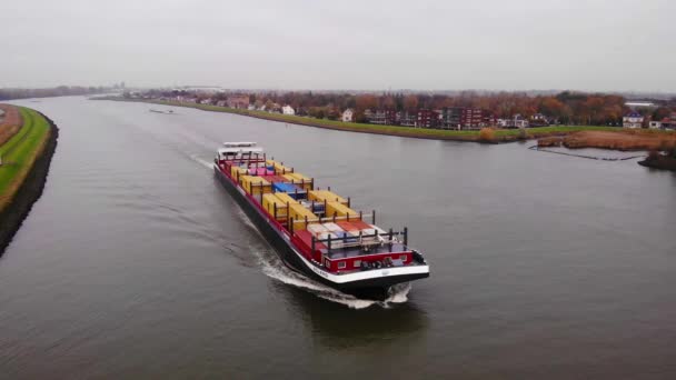 Vista Aérea Del Buque Carga Bolero Río Noord Cerca Hendrik — Vídeos de Stock