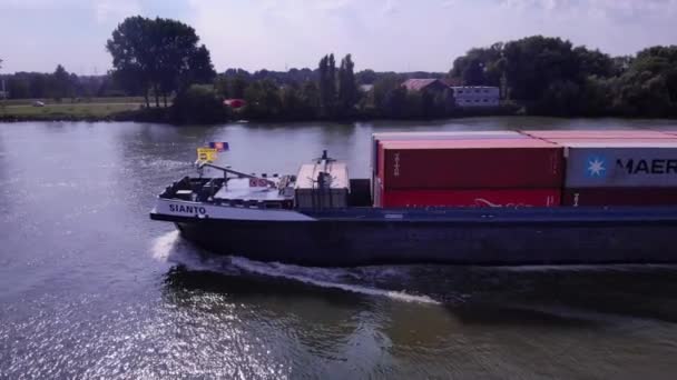 Vue Aérienne Navire Fret Sianto Naviguant Long Oude Maas Puttershoek — Video