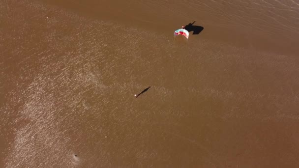 Kitesurfer Entra Nelle Acque Del Fiume Rio Plata Buenos Aires — Video Stock