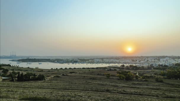 Graal Coucher Soleil Timelapse Surplombant Marsaxlokk Port Franc Malte — Video