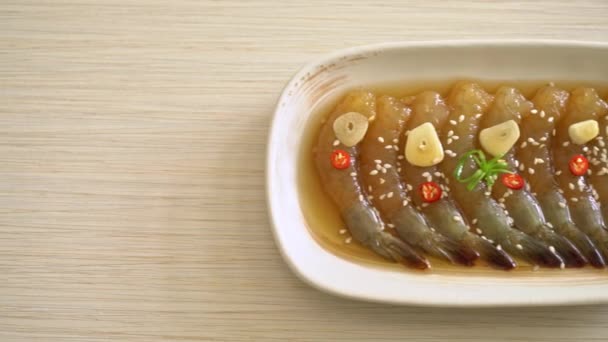 Korean Style Pickled Prawns Korean Soy Sauce Pickled Shrimp Asian — Stock Video