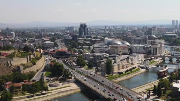 Центр Міста Скоп Північна Македонія Вид Повітря Дорожній Рух Музеї — стокове відео