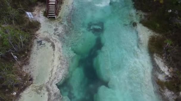 Aerial View Blue River Bacalar Rapids Mexico — Stock Video