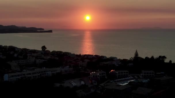 Vacker Solnedgång Achravi Korfu Antenn Utsikt — Stockvideo