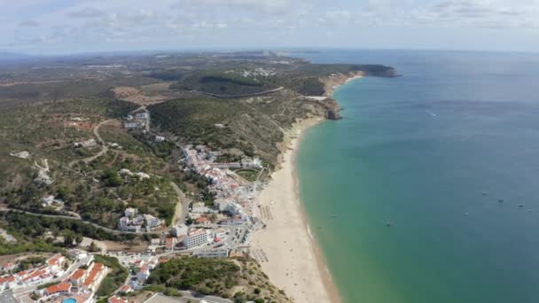 Burgau Atlanti Óceánnál Algarve Ban Portugáliában Drónlövés — Stock videók