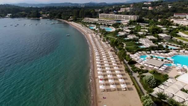 Berühmter Strand Dassia Korfu Insel Griechenland Luftbild — Stockvideo