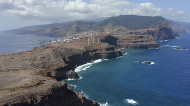 Scenic Island Landscape Blue Sea Amazing Structures Ponta Rosto Portugal — Stock Video