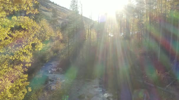 五彩缤纷的落基山脉山口的秋天色彩和白杨树变幻的景象4K — 图库视频影像