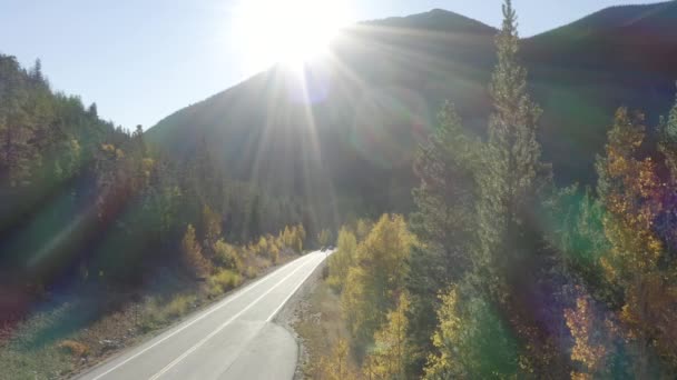 風景4Kドローンコロラド州の山の峠に変化する紅葉や樹木の映像ロッキー山脈 — ストック動画