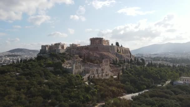 Ακρόπολη Αθήνα Ελλάδα Αεροφωτογραφία Την Dolly Zoom Effect Διάσημο Ορόσημο — Αρχείο Βίντεο