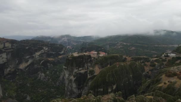 Meteora Řecko Památky Světového Dědictví Unesco Letecký Pohled Ortodoxní Klášter — Stock video