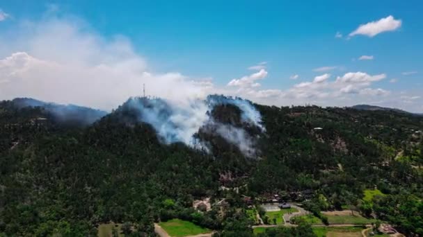 山区森林火灾造成的空气污染 野生动物和人类不一致性造成的自然破坏 无人驾驶飞机视图 — 图库视频影像