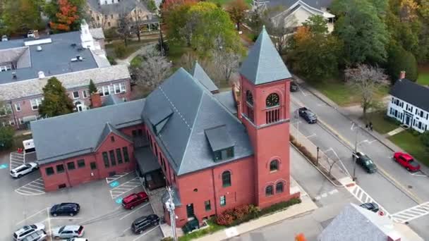 Wolfeboro Town Hall New Hampshire Usa Drone Aerial View Building — Stok Video