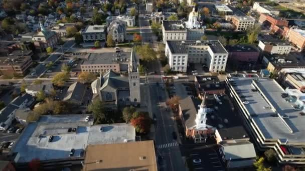 Конкорд Нью Гемпшир Aerial View Historic Downtown Statehouse City Hall — стокове відео