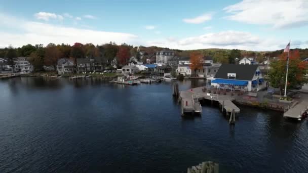 Wolfeboro New Hampshire Verenigde Staten Luchtfoto Van Dokken Lakefront Restaurant — Stockvideo