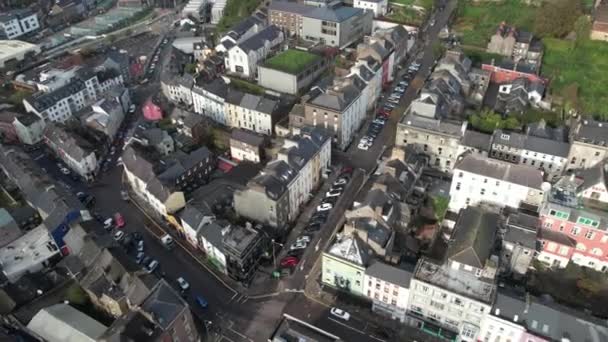 Luchtfoto Van Cork City Ireland Downtown Street Traffic Buildings Zonnige — Stockvideo