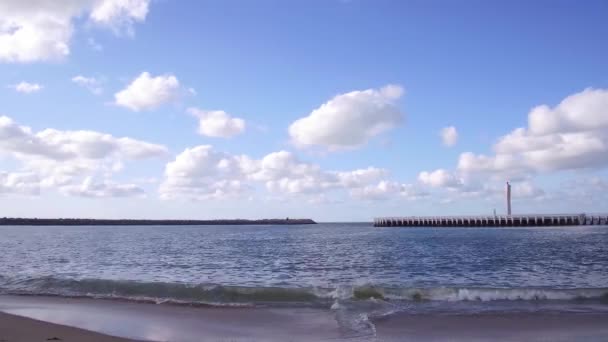 Pier Van Oostende West Breakwater Bij Haveningang Pan Schot — Stockvideo