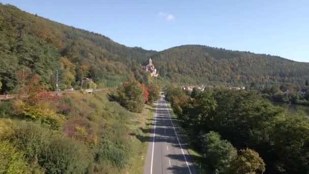 Almanya Hesse Deki Odenwald Dağları Neckar Nehri Üzerinde Uçan Insansız — Stok video
