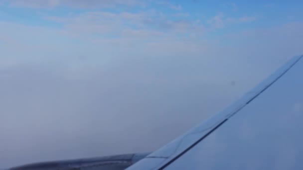 Plane Flying Thick Puffy Clouds View Plane Wing — Stock Video