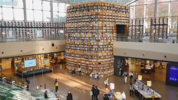 Mensen Starfield Library Coex Mall Gangnam District Seoul Stad Korea — Stockvideo