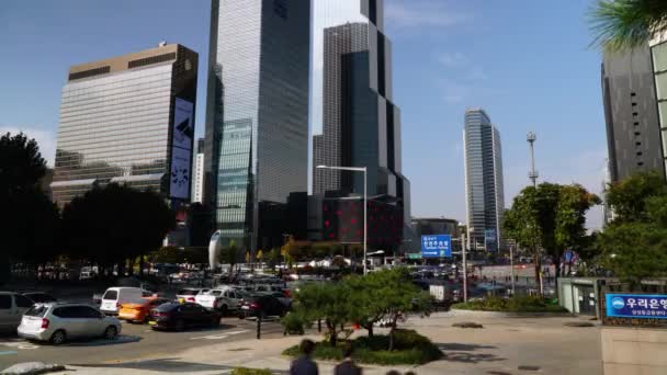 Trafik Och Fotgängare Tid Förfaller Seoul Sydkorea Nära Coex Mall — Stockvideo