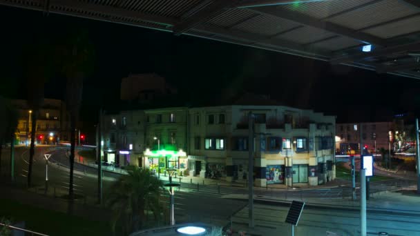 Night Timelapse Van Tram Station Corum Montpellier Frankrijk — Stockvideo