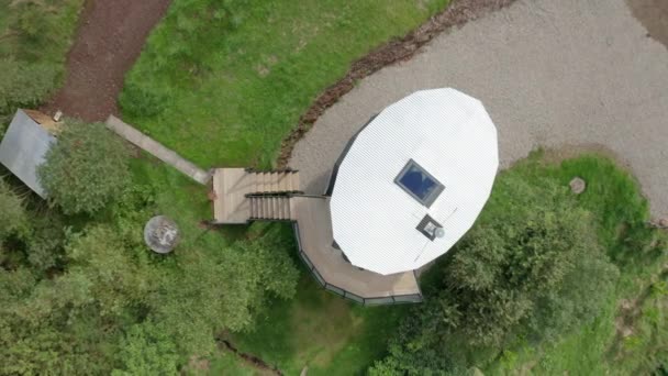 Aerial Top Town Rising Shot Modern Tiny House Scotland — Stock video