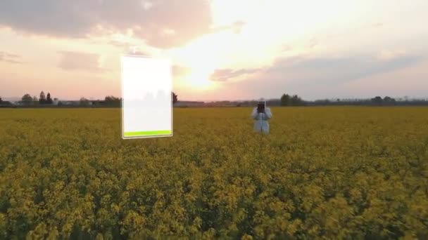 Biolog Studuje Globální Oteplování Vztahu Zemědělství Pěstování Obilí Digitální Stoupající — Stock video