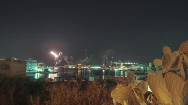 お祝い中にバレッタ港で開催される花火のタイムラプス — ストック動画