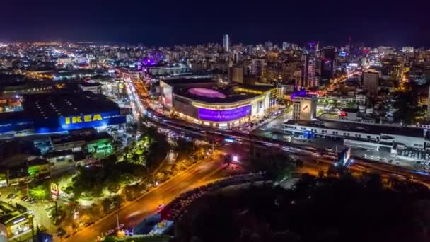 Santo Domingo Şehir Merkezi Agora Avm Ikea Nın Geceleri Yüksek — Stok video