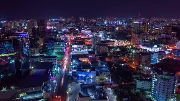 Νύχτα Timelapse Του Κέντρου Της Πόλης Santo Domingo Φωτίζεται Εναέρια — Αρχείο Βίντεο