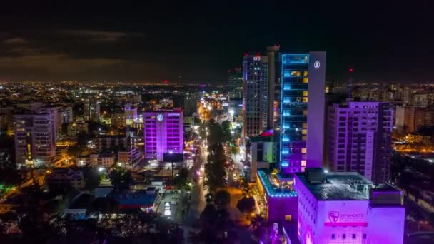 Hyperlapse Citi Tower Winston Churchill Avenue Notte Santo Domingo Anteriore — Video Stock