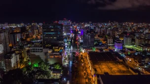 Timelapse Hiperlapso Santo Domingo Carretera Ocupada Por Noche Avance Aéreo — Vídeos de Stock