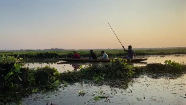 Disparo Hombre Remando Barco Llevando Los Turistas Dar Paseo Barco — Vídeos de Stock