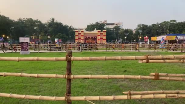 People Forming Huge Queue Watch Famous Durga Puja Pandals Kolkata — Stock Video