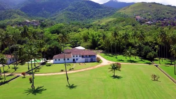 Luftaufnahme Der Farm Engenho Gua Ilhabela Der Nordküste Des Bundesstaates — Stockvideo