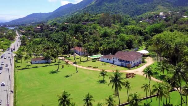 Vue Aérienne Ferme Engenho Gua Ilhabela Située Sur Côte Nord — Video