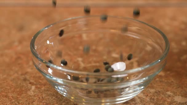 Pouring Bowl Full Dried French Lentils Use Soup Recipe Side — Stock Video