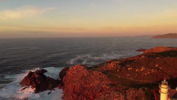 Luchtfoto Bij Zonsondergang Van Cabo Tourin Noord Spanje Galicië Reisbestemming — Stockvideo