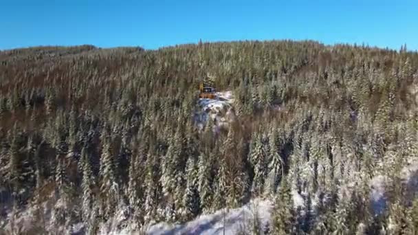 Flygdrönare Mot Stuga Den Snöiga Skogen Vid Lac Beauport Quebec — Stockvideo