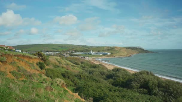 Landschaftsaufnahme Von Weymouths Strandpromenade Einem Sonnigen Tag — Stockvideo