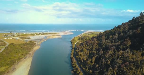 Drone View Mokihinui River Pacific Ocean New Zealand Gentle Annie — Stock video