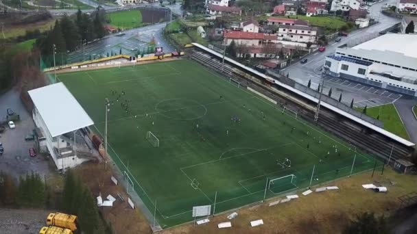 Mannschaftstraining Fußball Fußballplatz Mit Spielern Luftaufnahme Eines Fußballfeldes Die Mannschaft — Stockvideo