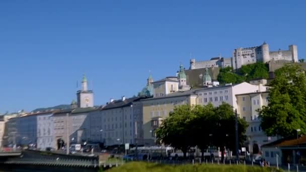 Detalhe Castelo Salzburgo Áustria Onde Câmera Zooms Partir Dele Sob — Vídeo de Stock