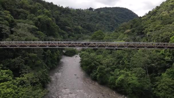 Langzame Luchtverplaatsing Onthullend Een Prachtige Oude Stalen Brug Jungle Van — Stockvideo