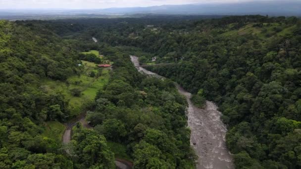 Filmagens Aéreas Cinematográficas Abaixando Aproximando Velha Ponte Aço Meio Selva — Vídeo de Stock