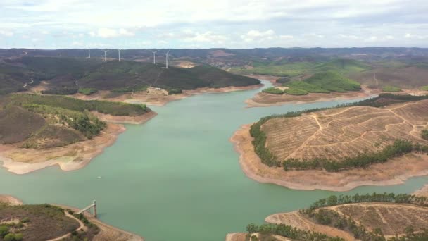 Vista Aérea Barragem Odeleite Barragem Bravura Perto Eólica Castro Marim — Vídeo de Stock