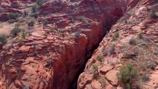 巴克利皮峡谷峡谷峡谷犹他州峡谷 快速移动的深槽峡谷空中景观 红色的岩石 沙质的平原 干燥炎热的沙漠荒野 — 图库视频影像